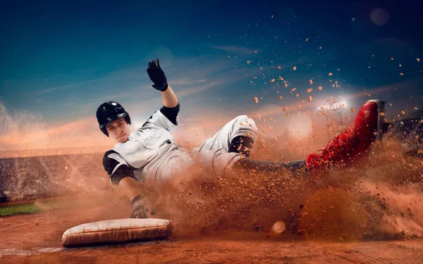 Jogador Beisebol Estádio Profissional Beisebol Noite Duri — Fotografia de Stock