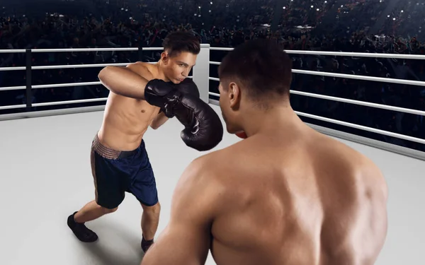 Dva Boxeři Bojují Profesionálním Boxerském Ringu — Stock fotografie