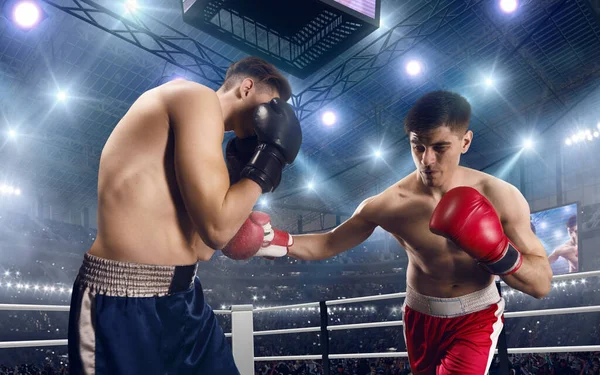 Dos Boxeadores Están Peleando Ring Boxeo Profesional — Foto de Stock