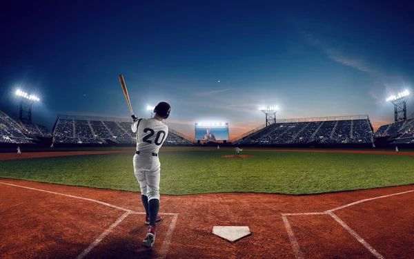 Jugador Béisbol Estadio Béisbol Profesional Noche Duri — Foto de Stock