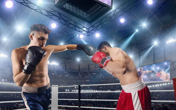 Deux Boxeurs Battent Sur Ring Professionnel — Photo