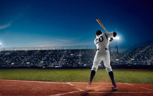 Jogador Beisebol Estádio Profissional Beisebol Noite Duri — Fotografia de Stock