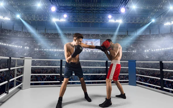 Dos Boxeadores Están Peleando Ring Boxeo Profesional — Foto de Stock