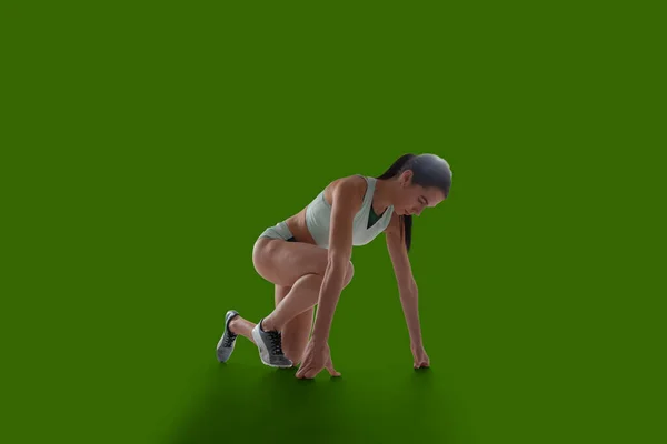 Mujer Atleta Ropa Deportiva Sobre Fondo Pantalla Verde — Foto de Stock