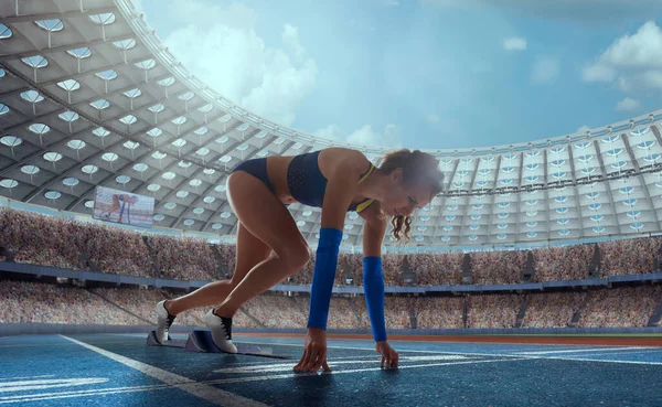 Vrouwelijke Atleet Professionele Atletiek Stadion — Stockfoto