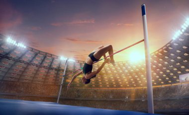 Profesyonel atletizm stadyumunda bayan sporcu.