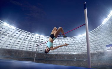 Profesyonel atletizm stadyumunda bayan sporcu.