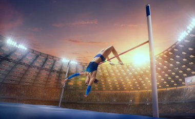 Profesyonel atletizm stadyumunda bayan sporcu.