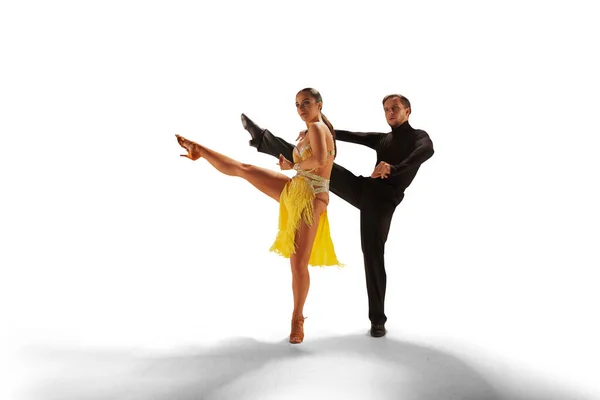 Couple Dancers Perform Latin Dance White Background — Stock Photo, Image