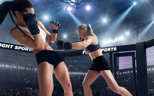 Mma Female Fighters Professional Ring — Stock Photo, Image