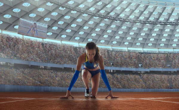 Vrouwelijke Atleet Professionele Atletiek Stadion — Stockfoto