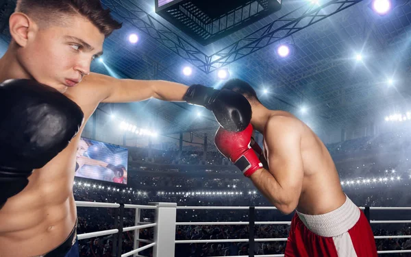 Dos Boxeadores Están Peleando Ring Boxeo Profesional — Foto de Stock