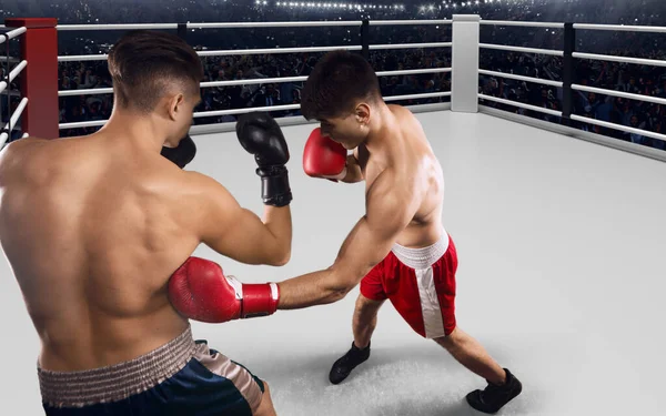 Dois Pugilistas Estão Lutando Ringue Boxe Profissional — Fotografia de Stock