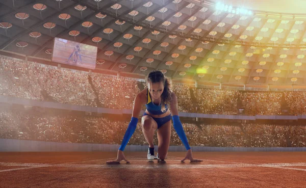 Athlète Féminine Sur Stade Athlétisme Professionnel — Photo