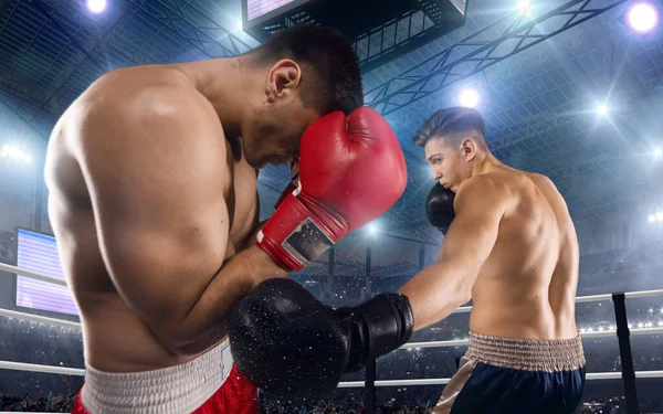 Dos Boxeadores Están Peleando Ring Boxeo Profesional — Foto de Stock