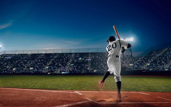 Jogador Beisebol Estádio Profissional Beisebol Noite Duri — Fotografia de Stock