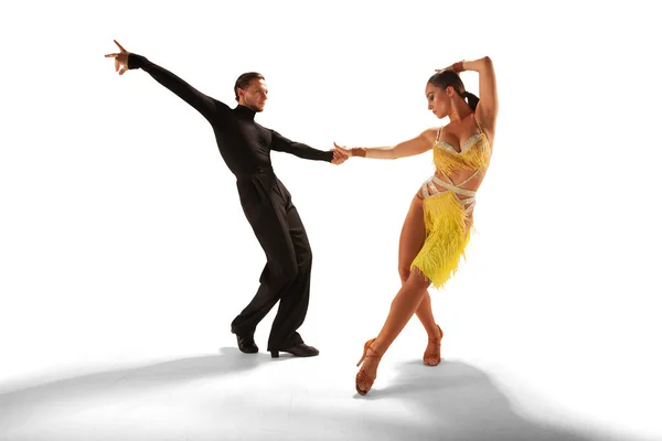 Couple Dancers Perform Latin Dance White Background — Stock Photo, Image