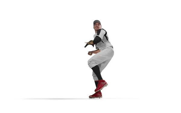 Professional Baseball Pelaaja Valkoisella Taustalla — kuvapankkivalokuva