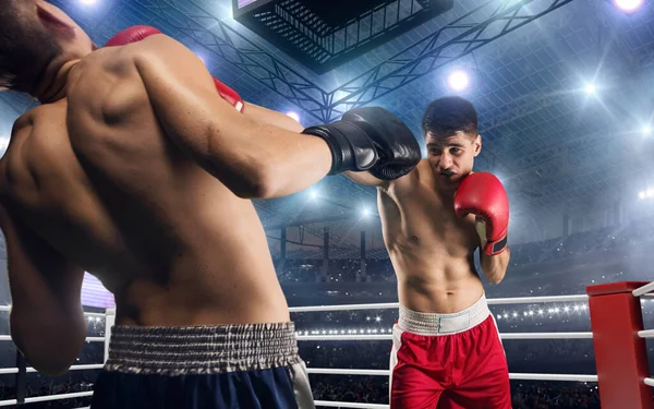 Dos Boxeadores Están Peleando Ring Boxeo Profesional — Foto de Stock