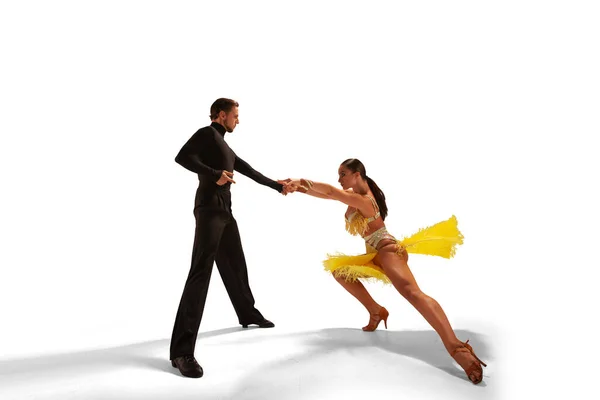 Couple Dancers Perform Latin Dance White Background — Stock Photo, Image