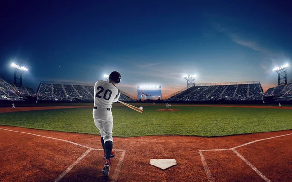 Jogador Beisebol Estádio Profissional Beisebol Noite Duri — Fotografia de Stock