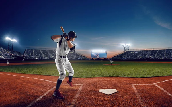 Jugador Béisbol Estadio Béisbol Profesional Noche Duri —  Fotos de Stock