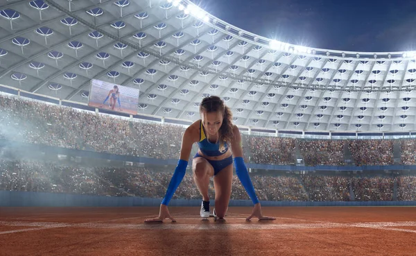 Vrouwelijke Atleet Professionele Atletiek Stadion — Stockfoto