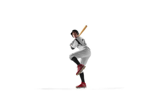 Professionell Basebollspelare Vit Bakgrund — Stockfoto