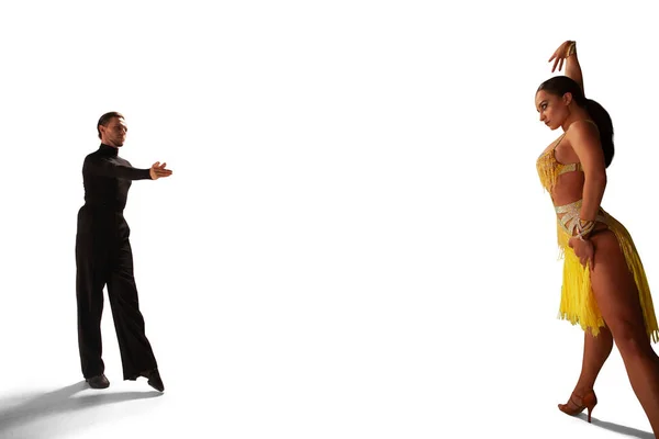 Couple Dancers Perform Latin Dance White Background — Stock Photo, Image