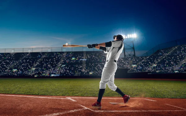 Giocatore Baseball Allo Stadio Baseball Professionale Duri Serata — Foto Stock