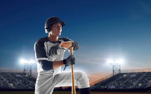 Baseball Player Professional Baseball Stadium Evening Duri — Stock Photo, Image