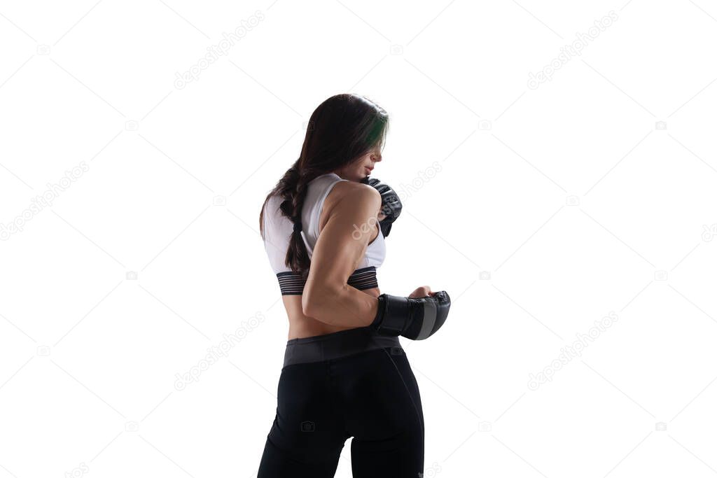 MMA female fighters isolated on white.