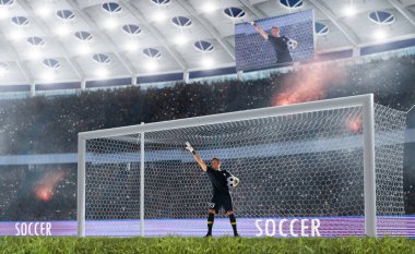 Futbolcular profesyonel stadyumda iş başında.