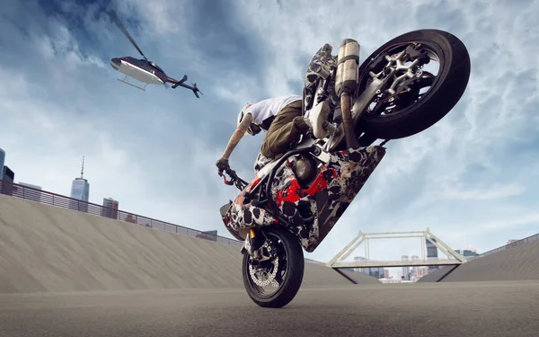 Moto Freestyle Motorcycle Stunt Rider — Stock Photo, Image