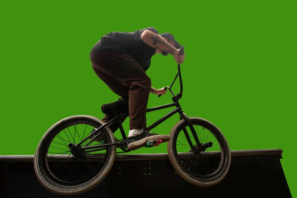 Bmx Rider Isolato Sullo Schermo Verde — Foto Stock