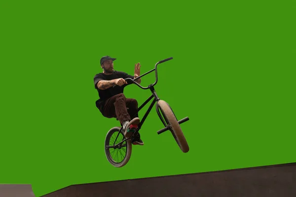 Bmx Rider Isolato Sullo Schermo Verde — Foto Stock