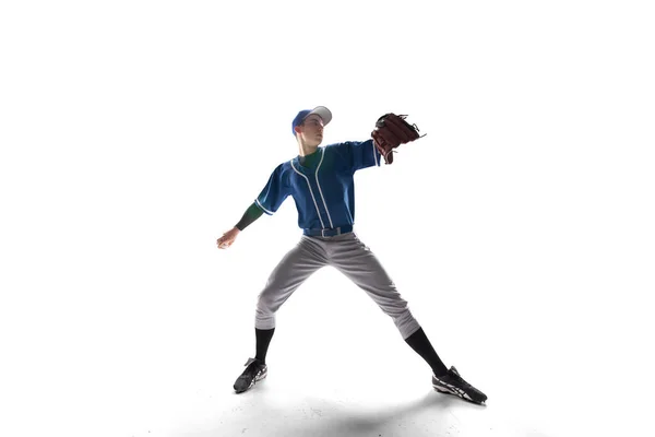 Profi Baseballspieler Isoliert Auf Weiß — Stockfoto