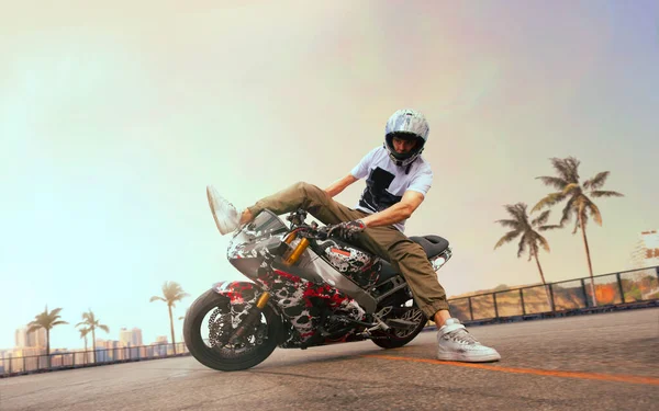 Moto Freestyle Motorcycle Stunt Rider — Stock Photo, Image