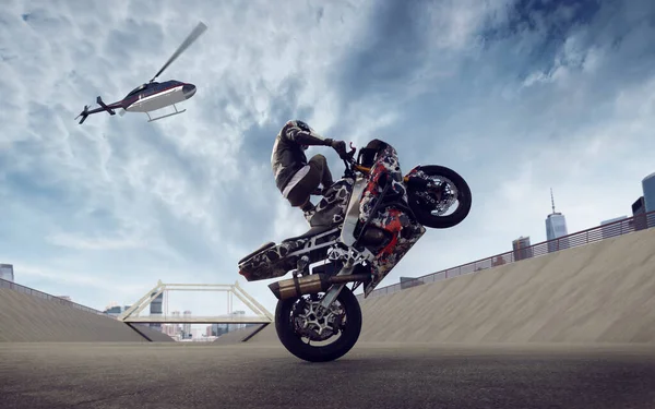 Moto freestyle. Motorcycle stunt rider