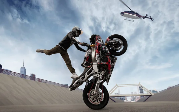 Moto freestyle. Motorcycle stunt rider