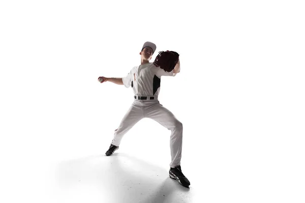 Profi Baseballspieler Isoliert Auf Weiß — Stockfoto