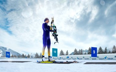 Biatlon. Kayakçı biatlon şampiyonu. Kış Olimpiyat sporları.