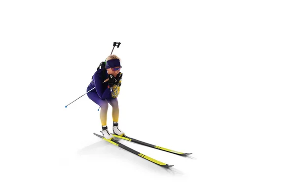 Biathlon Skidåkare Skidskytte Isolerad Vitt — Stockfoto