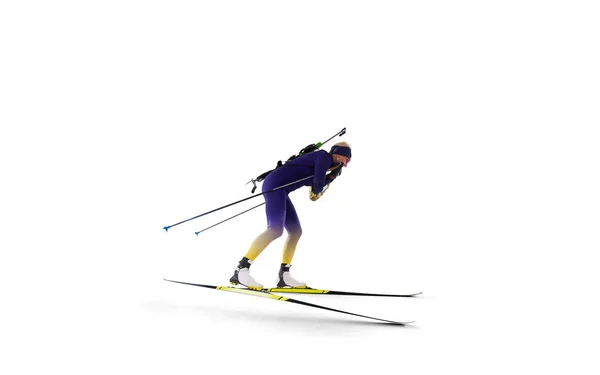 Biathlon Biathlon Sciatore Isolato Bianco — Foto Stock