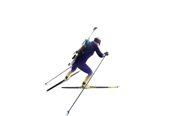 Biatlon Skiër Biathlon Geïsoleerd Wit — Stockfoto