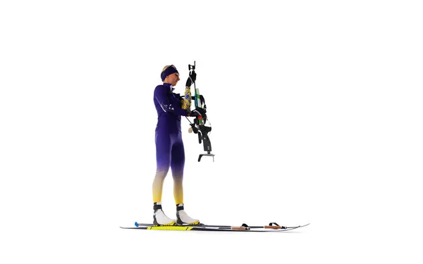 Biathlon Biathlon Narciarzy Izolowany Białym — Zdjęcie stockowe