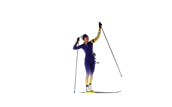 Biathlon Skidåkare Skidskytte Isolerad Vitt — Stockfoto