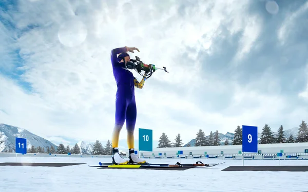 Δίαθλο Πρωταθλητής Στο Δίαθλο Σκιέρ Χειμερινά Ολυμπιακά Αθλήματα — Φωτογραφία Αρχείου