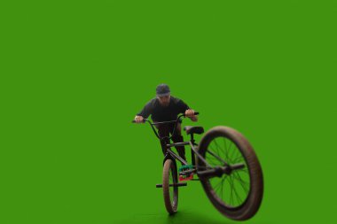 BMX sürücüsü yeşil ekranda izole edildi.