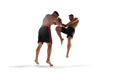 MMA dövüşçüleri beyazda izole.